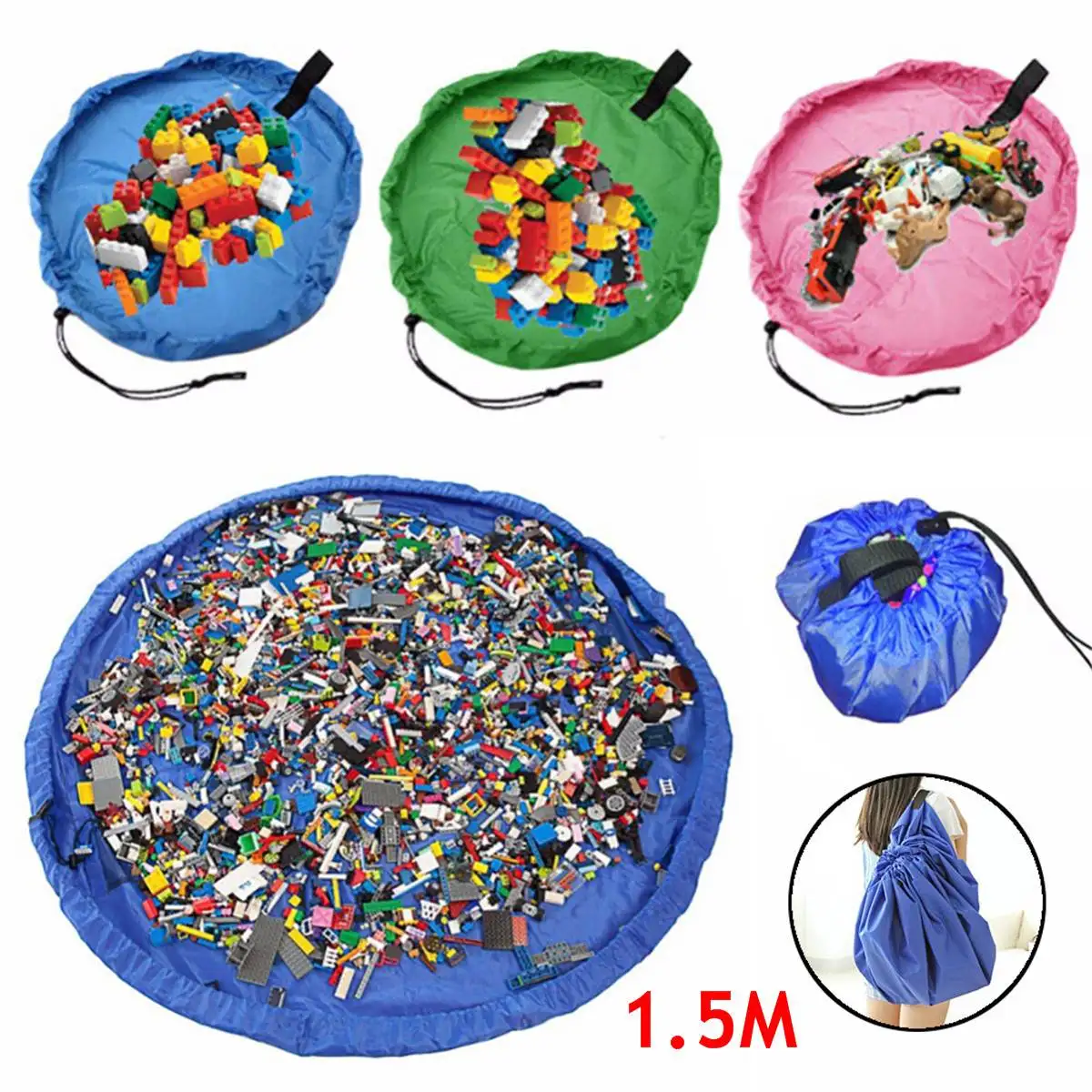 

Portable Kid Toys Storage Bag Folding Drawstring Play Mat Toys Organizer Drawstring Pouch Home Organizer Camping Mat 0.5/1/1.5M