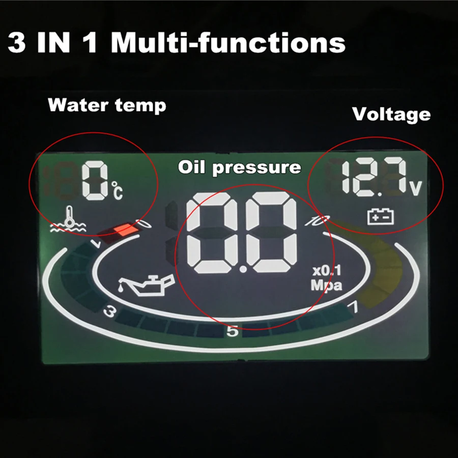 Comprar LCD 3 en 1 medidor 12 v 24 v medidor de presión y aceite de coche + voltímetro medidor de voltaje + medidor de temperatura del agua con sensores