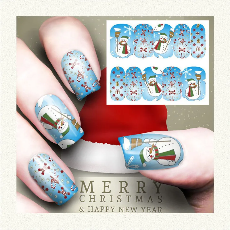 

NEW 1PC Nail Sticker Christmas snowman snowflake Design Nail Art Water Transfer Sticker Decal For Nail Art Tips sliders