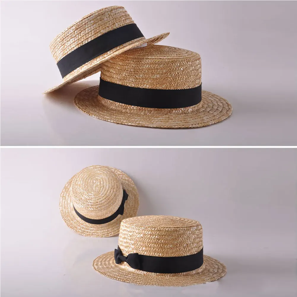 2019 Ver&atilde;o simples Praia Pai-Filho Chap&eacute;u Panam&aacute; Chap&eacute;u Do Sexo Feminino Casual Senhora Marca Mulheres Bowknot Straw cap borda Plana glris Chap&eacute;u de Sol