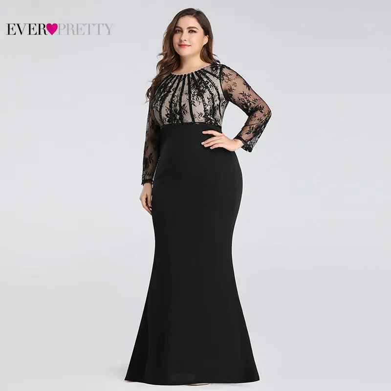 Plus Size Evening Dresses Long 2019 Ever Pretty Elegant Mermaid Lace Full Sleeve O-neck Robe De Soiree New Wedding Guest Gowns