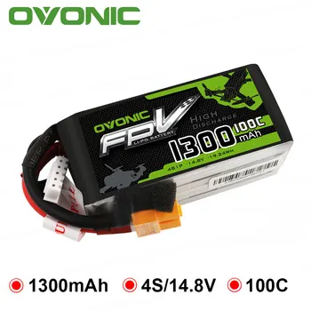 

OVONIC 1300mAh 100C Max 200C Lipo 4S 14.8V Battery with XT60 Connector for 250 FPV Frame RC Drone Heli Quad Boat Car