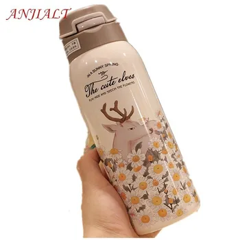 

500ML Sport Thermos Cover Water Bottle With Straw Insulation Thermal Cup Stainless Steel Vacuum Flask Mug Thermoses Termos