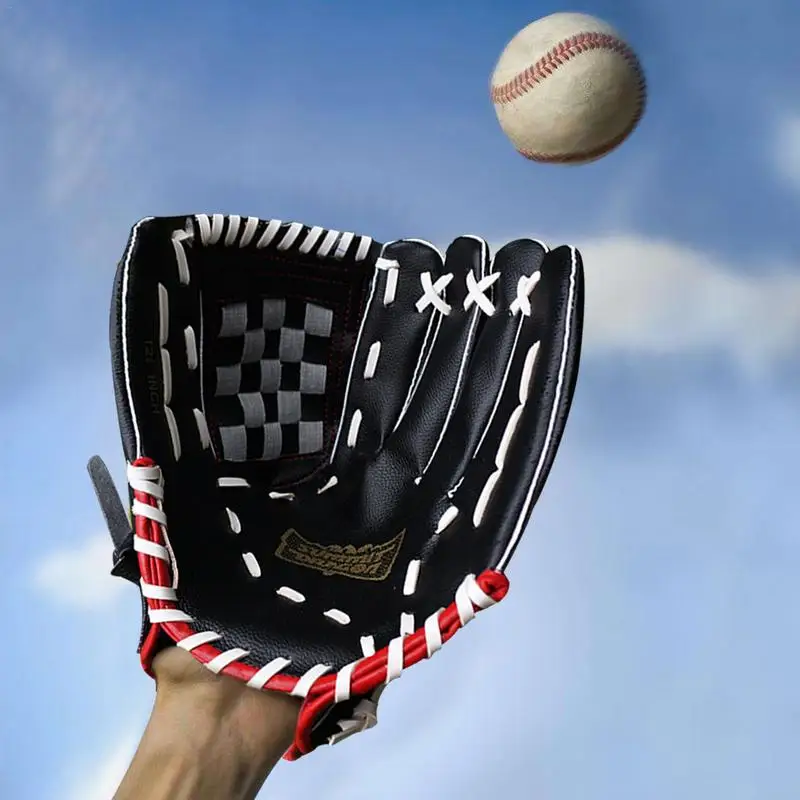 Черные 12,5 дюймовые спортивные бейсбольные рукавицы для взрослых, Софтбол, перчатки из искусственной кожи, подходят для мужчин, Женская бейсбольная Футболка спортзал фитнесс