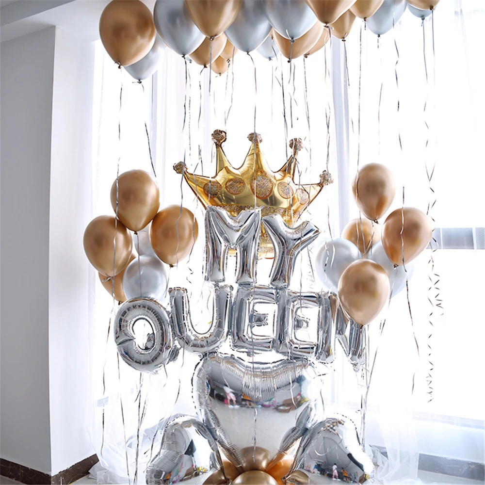 

My Queen Balloons Birthday Party Decorations Adult Gold Crown Metal Confetti Balloon Wedding Bride Bachelorette Hen Party Globos