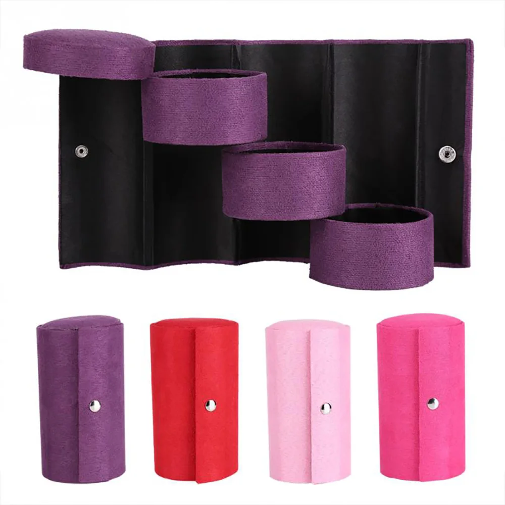 

Fashion Folding Flannel Cylinder Jewelry Storage Box Portable 3 Layers Portable Organizer for Girls Women Gift