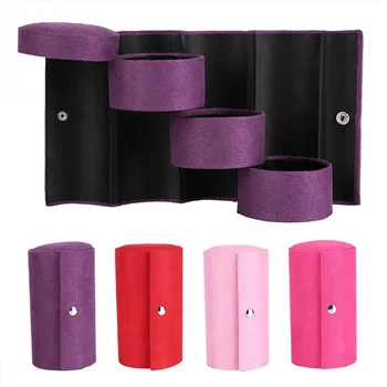 

Fashion Folding Flannel Cylinder Jewelry Storage Box Portable 3 Layers Portable Organizer for Girls Women Gift