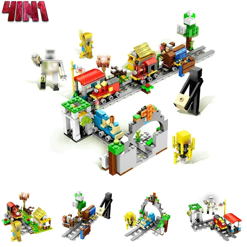 

4IN1 The Train Rail Set Alex Enderman IronGolem Minecrafted Building Blocks Compatible LegoINGly Figure Minecrafted Bricks 2018
