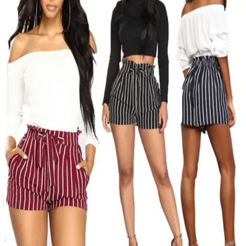 

Fashion Women Sexy Hot Pants Summer Casual High Waist Hot Pants Striped Sexy Feminin High Waist Trousers