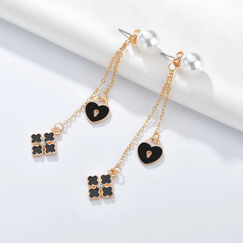 

Trendy Drop Earrings For Women Pearl Heart Lock Square Design Earrings Cute Romantic Earrings Handmade Earring Wedding Jewelry