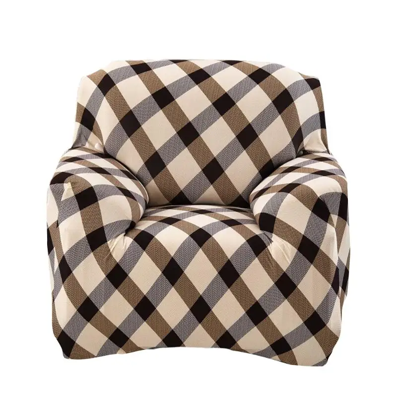 Grid Cloth Art Sofa Cover Spandex Sectional Stretch Printed Slipcover Polyester Plaid Sofa