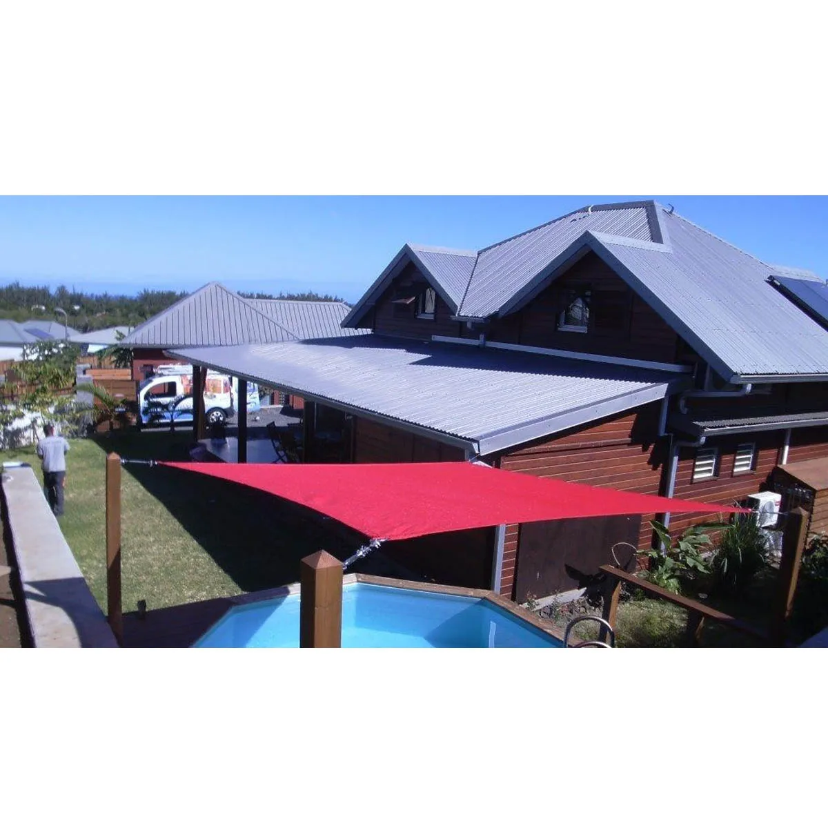 

300D Waterproof Polyester Awning Sun shading net Sun Shade Sail Outdoor Sun Shelter Bright Red color