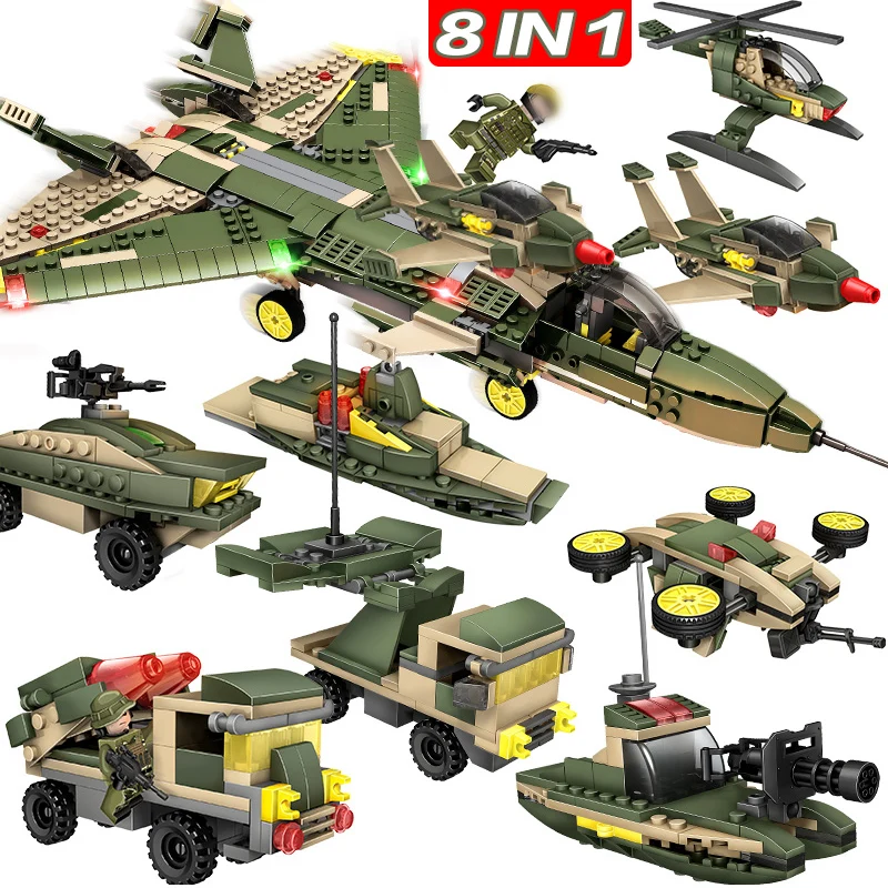 

8 in 1 Military Series Building Block Bricks Aircraft fighter DIY Education Aircraft Model Bricks Toys Gift Compatible Legoings