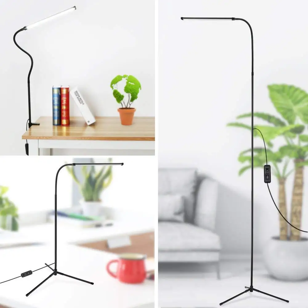 

3-in-1 Dimmable Standing LED Floor Lamp with C-Clamp Tripod Base Eye-Care Reading Desk Lamp with Flexible Gooseneck for Study