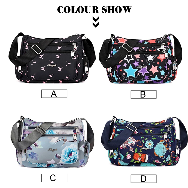 زهرة طباعة حقيبة ساع يد للماء النايلون Crossbody حقائب للنساء مصمم السيدات حقيبة كتف حقائب Carteira