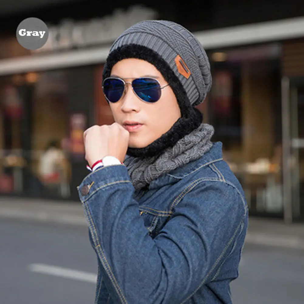 Nuovo Unisex Donne Degli Uomini di Inverno Morbido Caldo Del Crochet Del Knit Baggy Beanie di Lana Del Cranio Del Cappello Ski Cap Sciarpa Set