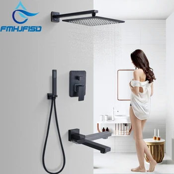 

12 Inch Bathroom Shower Faucets Wall Mounted Rainfall Shower Head Triple Mixer Valve Bath Shower Set