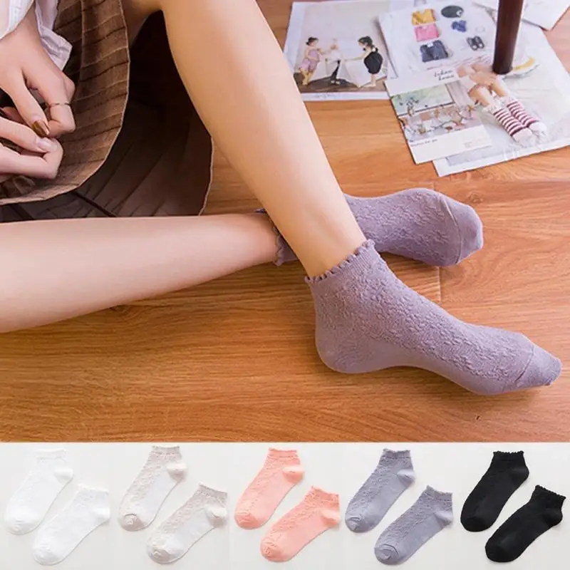 

Frilly Girls Ladies Socks Lace Ruffles Cotton Women Sweet Autumn Lovely Elastic Solid Summer Cute