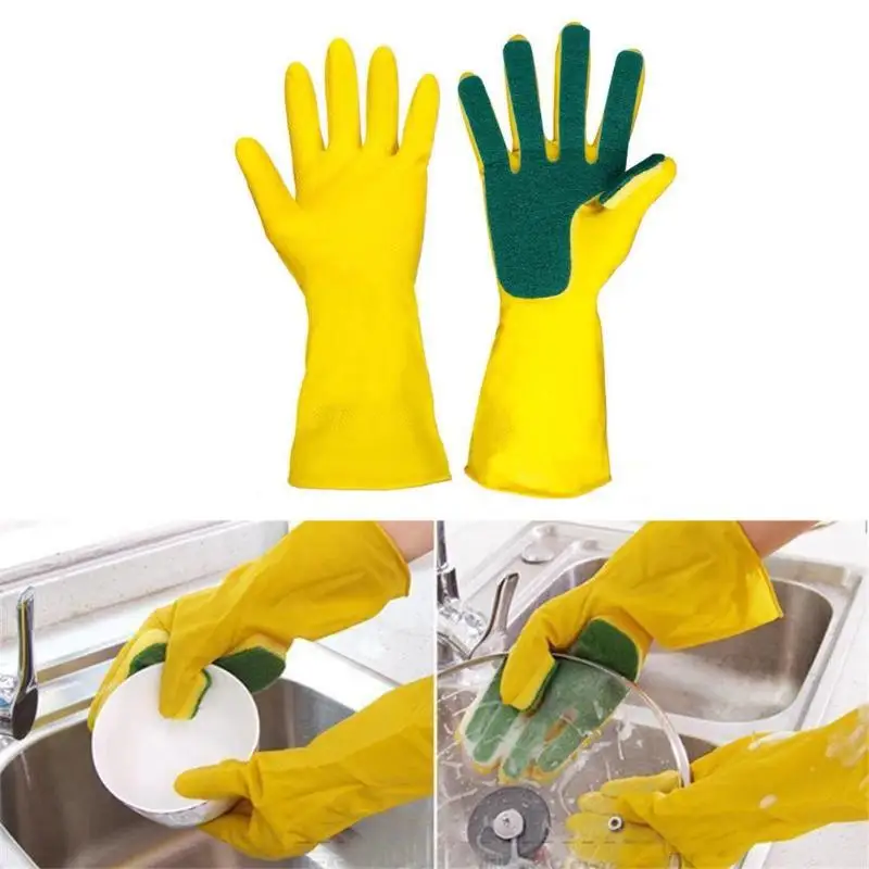 Перчатки для чистки 1 пара чистящие моющие перчатки для чистки кухонной посуды перчатки с пальцами из губки домашняя Бытовая моющая Чистка посуды