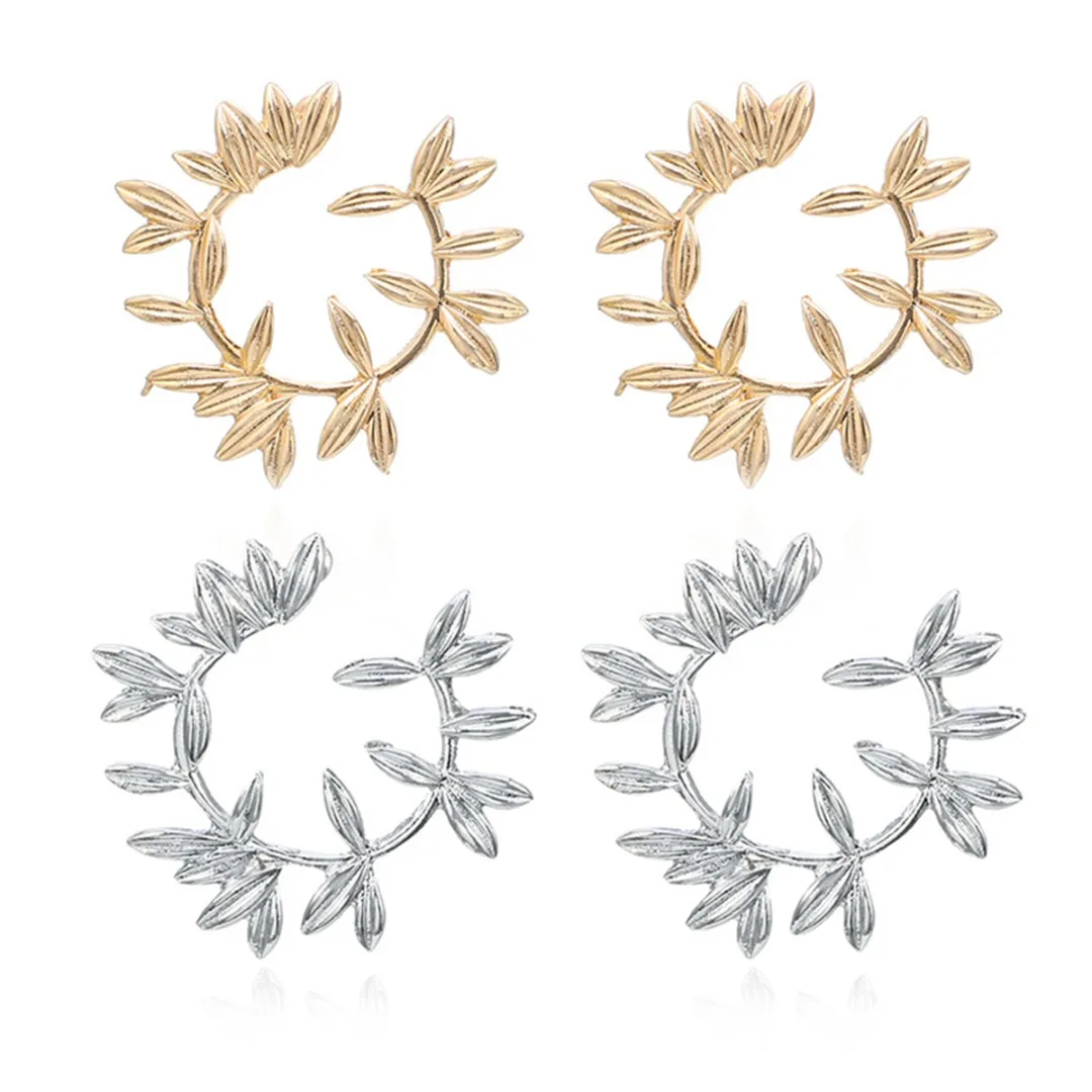 

Vintage Geometric Leaves Metal Earring Stud Charming Silver Gold Color Big Circle Earring Shellhard Punk Rock Jewelry brincos