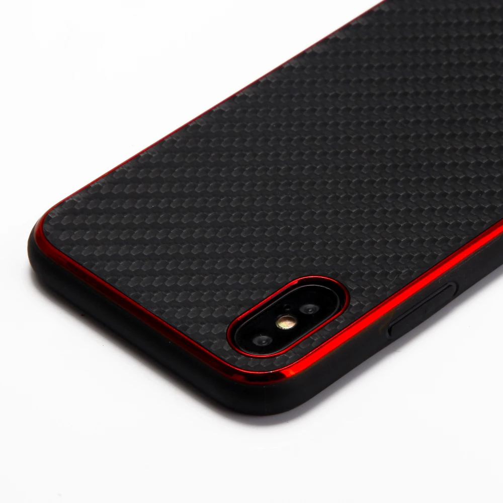 Vinsky Carbon Fiber TPU+PC Case with metallic edge for iPhone X XS XR MAX Soft Thin PC Back Anti-shock Classic |