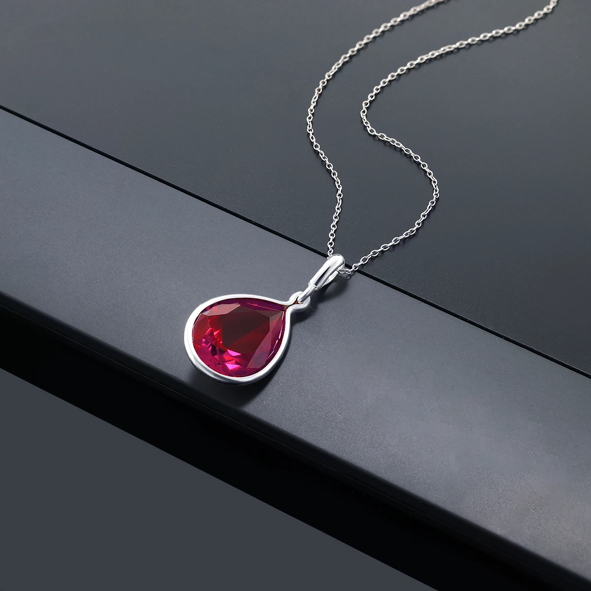 GemStoneKing 9 10 Ct Груша Форма красный создан Рубин 925 пробы серебряный кулон цепочки и