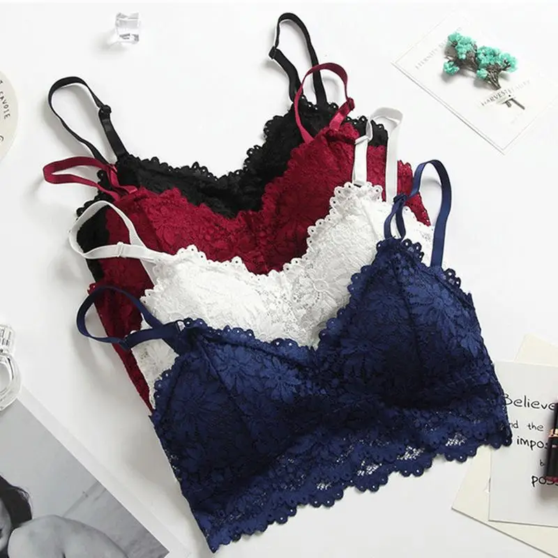 

Girl Bra Sexy Lace Tube Top Bottoming No Rims Full Cup Short Vest Shoulder Strap Sexy Bra Vest Add Sponge Pad Underwear