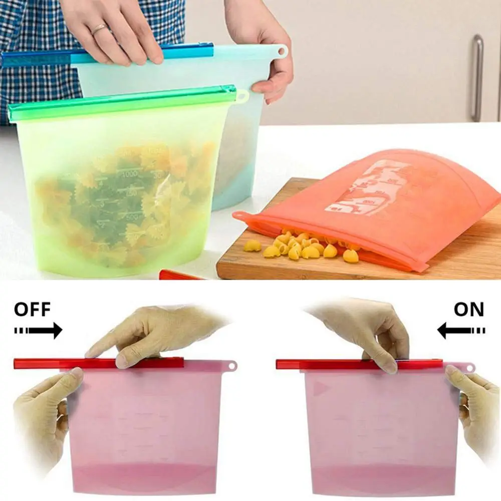 

6 pcs Silicone Food Storage Bags Reusable Leakproof Preservation Container with Airtight Sealfor for Heating Freezing Micro