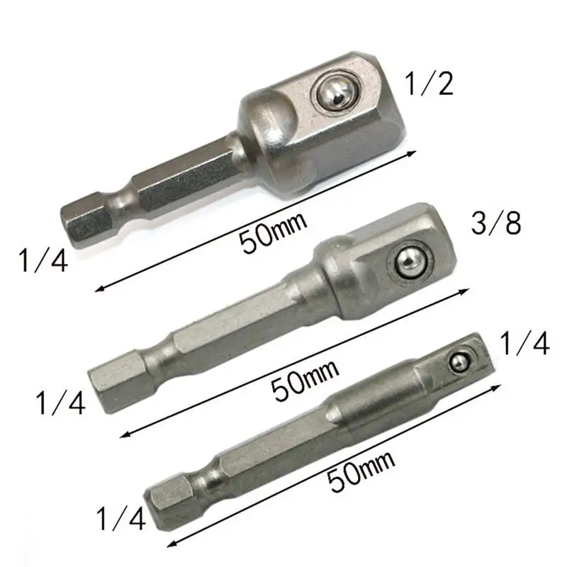 3 шт. набор гнезд-адаптеров 1/" 3/8" 1/" квадратная ударная розетка Удлинительный разъем Мощность сверло-адаптер