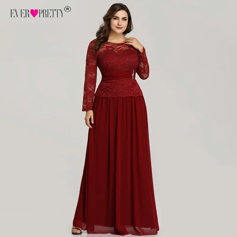 

Burgundy Mother Of The Bride Robe Dress Ever Pretty EZ07732 New Elegant A Line Long Sleeve Lace Wedding Party Gown Robe De Soire