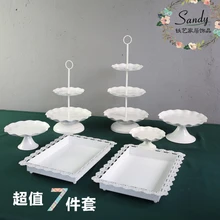 7 Jogo de Plataforma A Prateleira de FERRO FORJADO Quadro Bolo Sobremesa de Casamento Terno Do Casamento Bolo De Metal do Disco