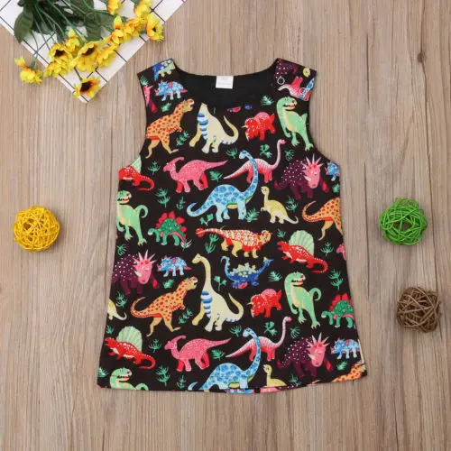 

Toddler Kids Baby Girls Clothing Dinosaur Print Mini Sleeveless Cute Summer Holiday Dress Clothes Girl 1-6T