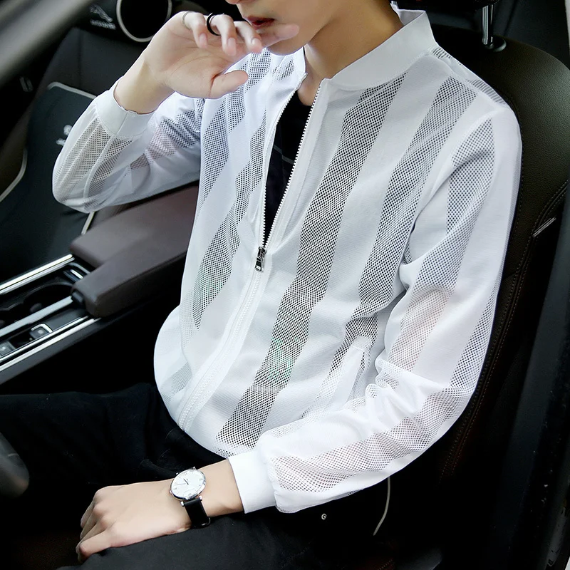 Thin casual Jacket mens Male Increase Fertilizer Enlarge Code Frivolous Ventilation Sunscreen Clothes Motion Loose Coat Sale 