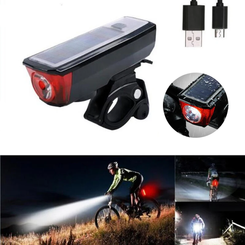 Solar Bike Light LED USB Rechargeable Bike Light Headlight Solar Energy
