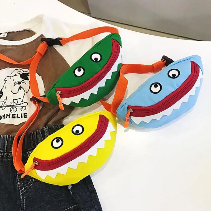 Мультяшная холщовая поясная сумка Детская нагрудная с акулой для мальчиков и