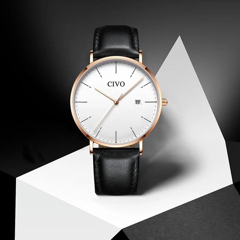 CIVO модные классические часы Роскошные из натуральной кожи Хронограф Спортивные Дата водонепроницаемые кварцевые часы Reloj De Hombre