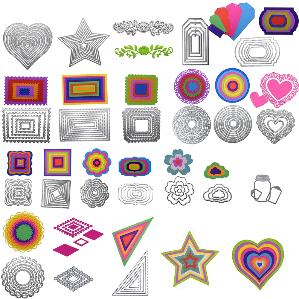 

Metal Heart Rectangle Circle st Cutting Dies Stencils DIY Scrapbooking photo album Embossing Paper Cards Decor Painting tool