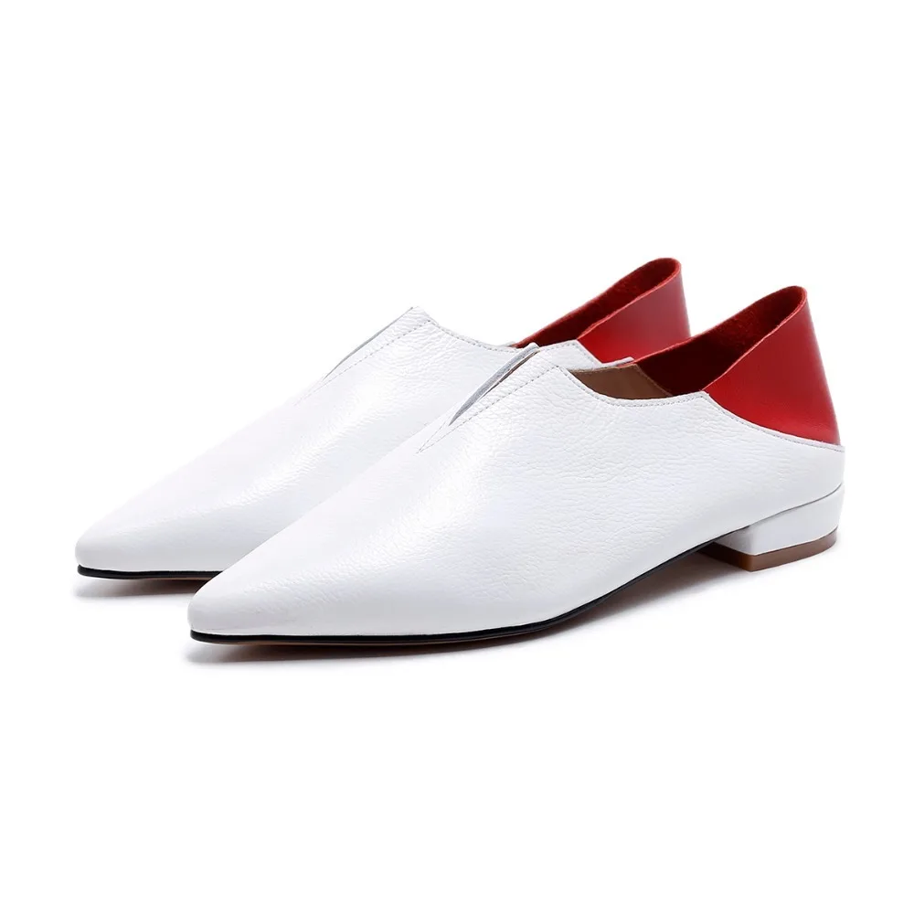 

Women's Genuine leather Low Heel Pumps 2 CM Chunky Heels Pointed-toe Spring Casual White Loafer Shoes Box Packing 128