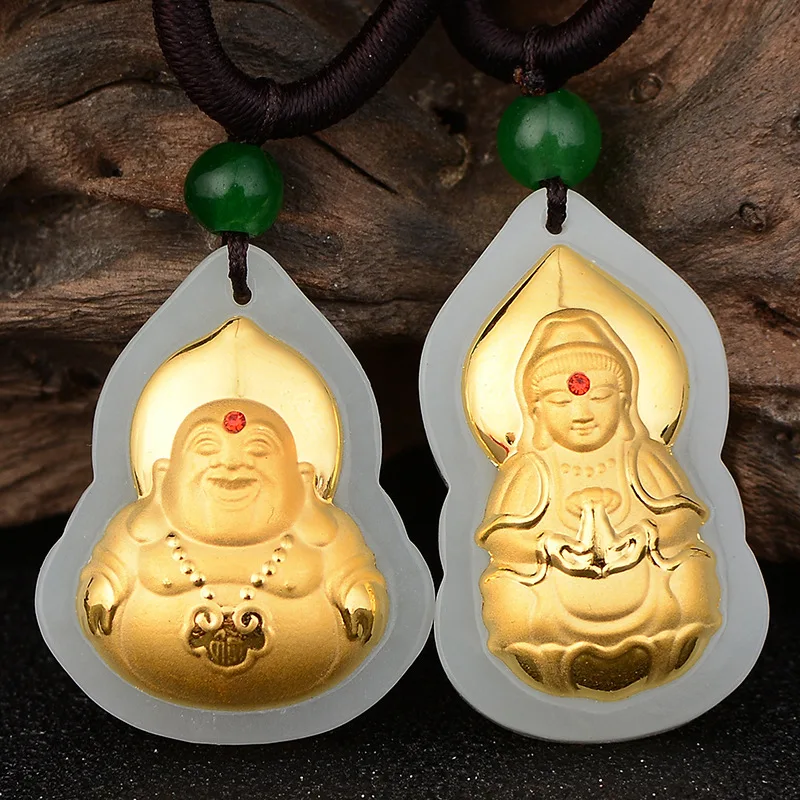 

4 D Inset S Hetian Gold Pure Hetian Stone Avalokitesvara Great Day Pendant Wholesale