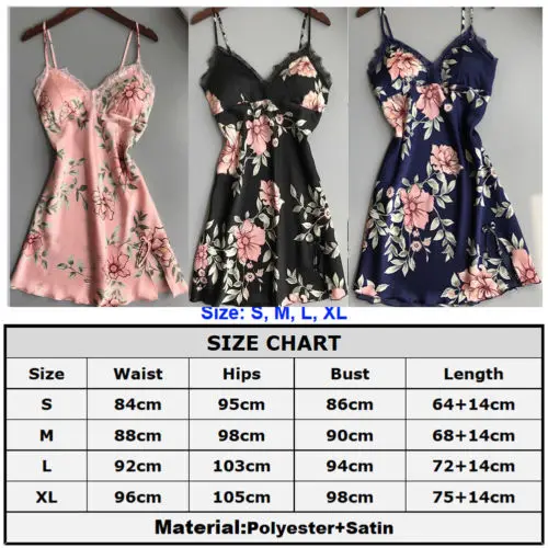 Hirigin 2019 Brand New Sexy Floral Print Women Silk Lace Sleeveless Robe Babydoll Nightdress Nightgown Sleepwear Night Dress