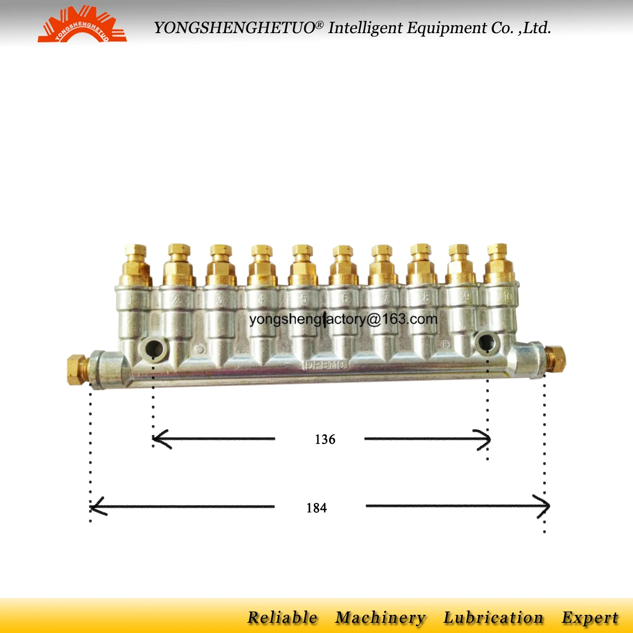 

Detective volumetric lubrication OIL distributor divider manifold separator valve 10 M8*1 outlets M10*1 inlet DPB110