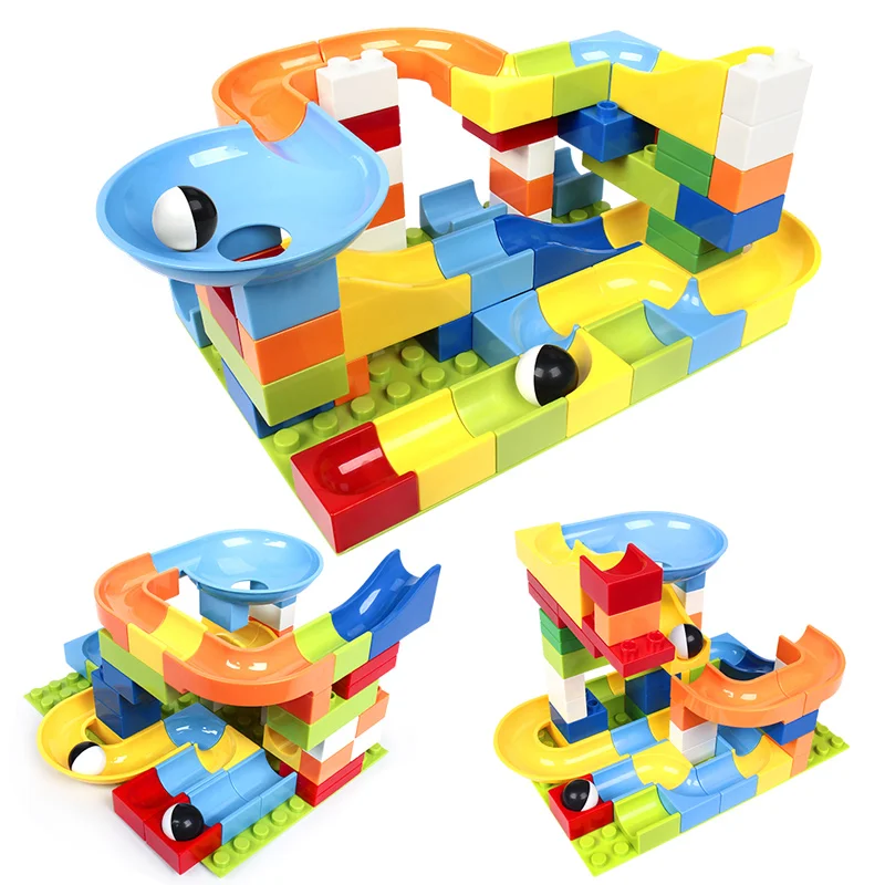 

56pcs Compatible Legoinglys Duplo Marble Race Run Maze Ball Track Building Blocks Plastic Funnel Slide Big Size Bricks Block