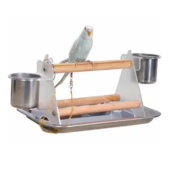 

Portable Bird Stands Funny Birds Training Bird Toys Acrylic Station Stand Leakproof Food Tray Stainless Steel Chassis Cup Set 20