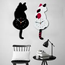 Акриловые милые Мультяшные настенные часы с изображением кошек, часы с хвостом для мобильного украшения дома, кафе для декора офисных стен, часы для картины на стену кухни