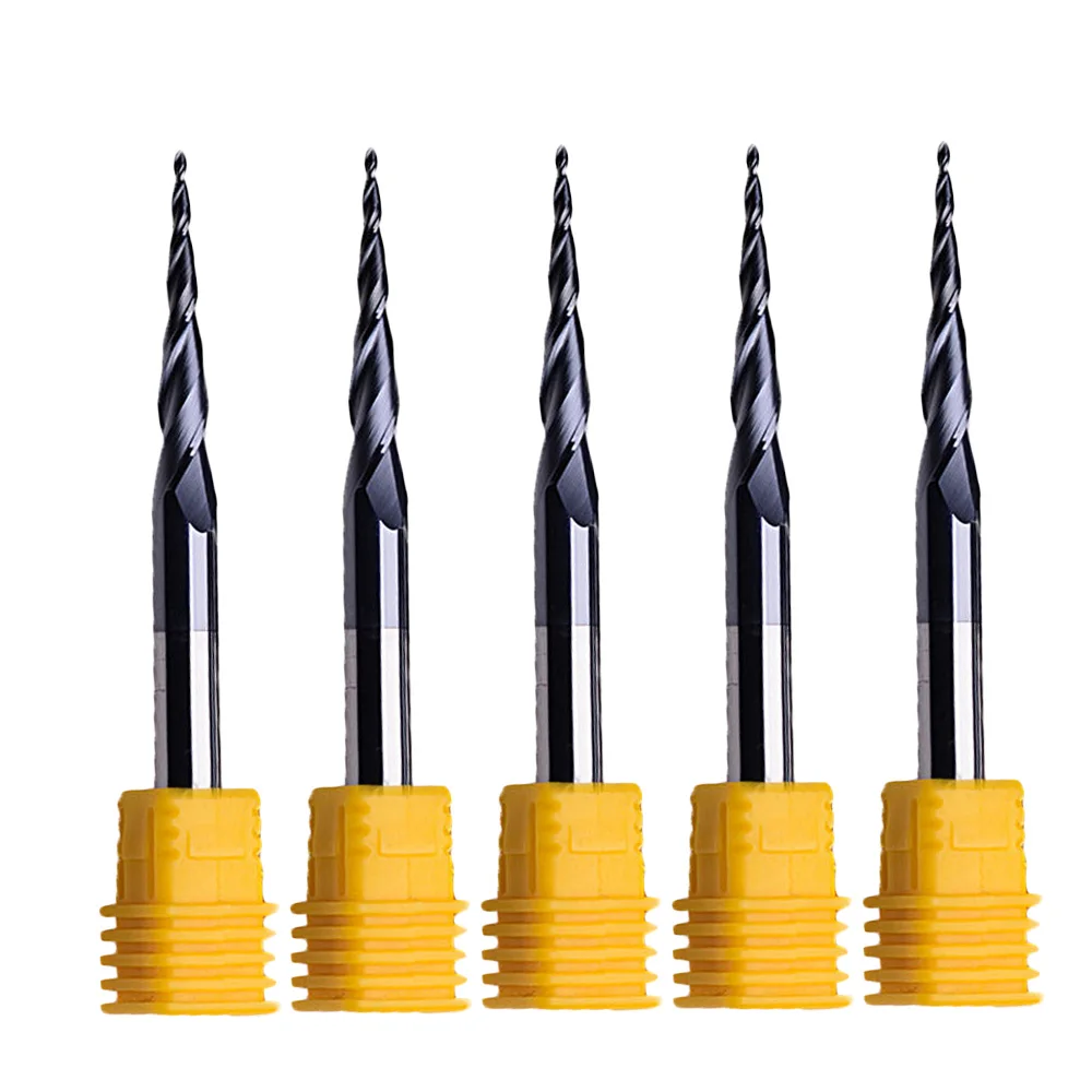 

5pcs End Mills HRC55 2 Flute Tungsten Steel Carbide Tapered Ball Nose CNC End Mill Cutter