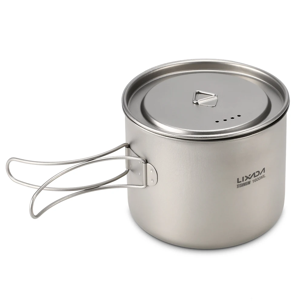 

Lixada 1600ml Titanium Pot Ultralight Portable Hanging Pot with Lid and Foldable Handle for Outdoor Camping Hiking Backpacking