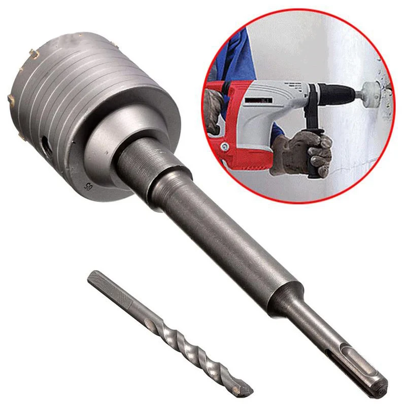 

New 1 Set Sds Plus 80Mm Concrete Hole Saw Electric Hollow Core Drill Bit Shank 110Mm Cement Stone Wall Air Conditioner Alloy