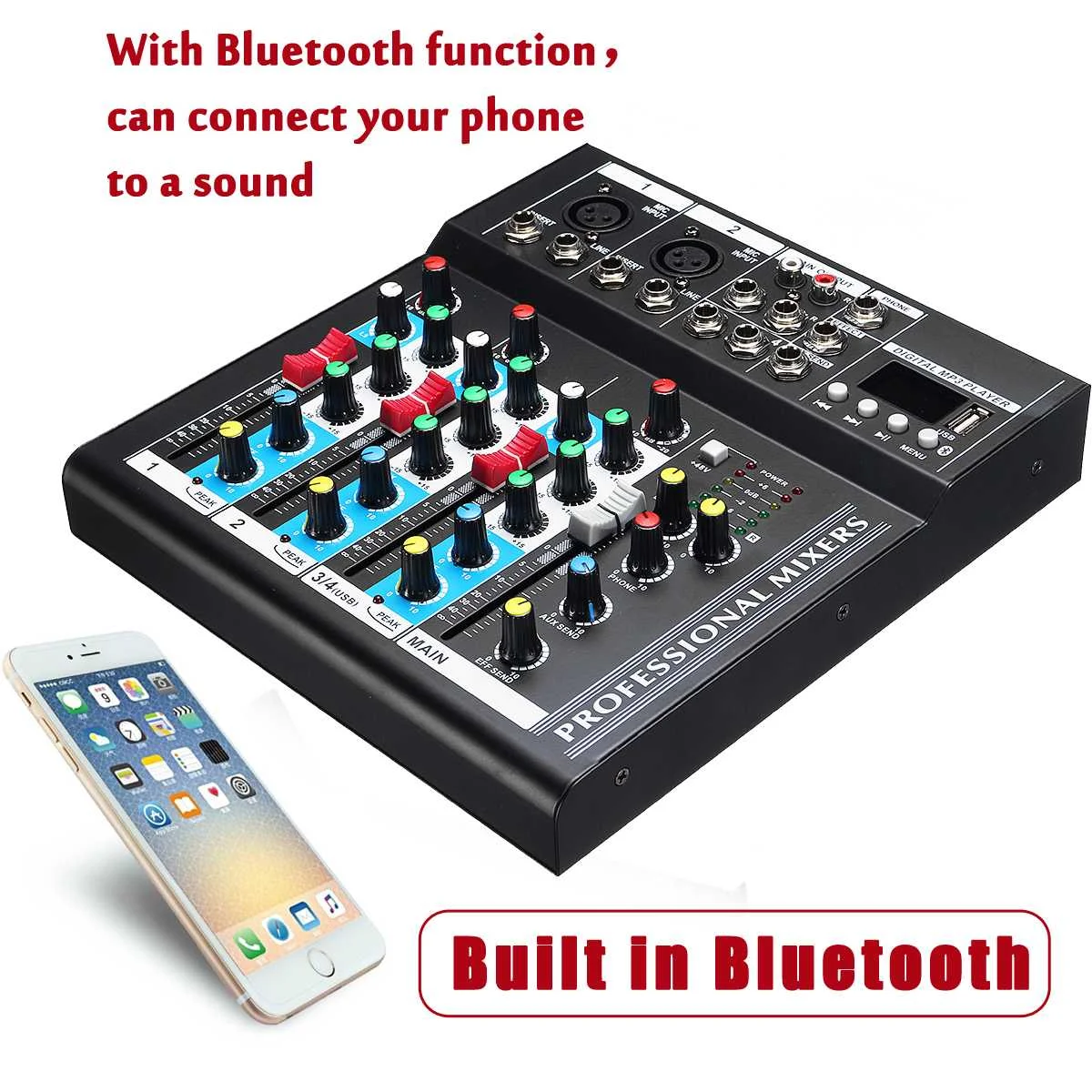 4 канала 48 в USB портативный DJ микшер bluetooth Live Studio Аудио Звук микшерный пульт контроллер для караоке KTV матч вечерние DVD