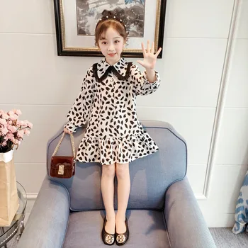 

Girls dress spring and autumn new long-sleeved leopard baby clothes long sleeve 2-7 children's clothing