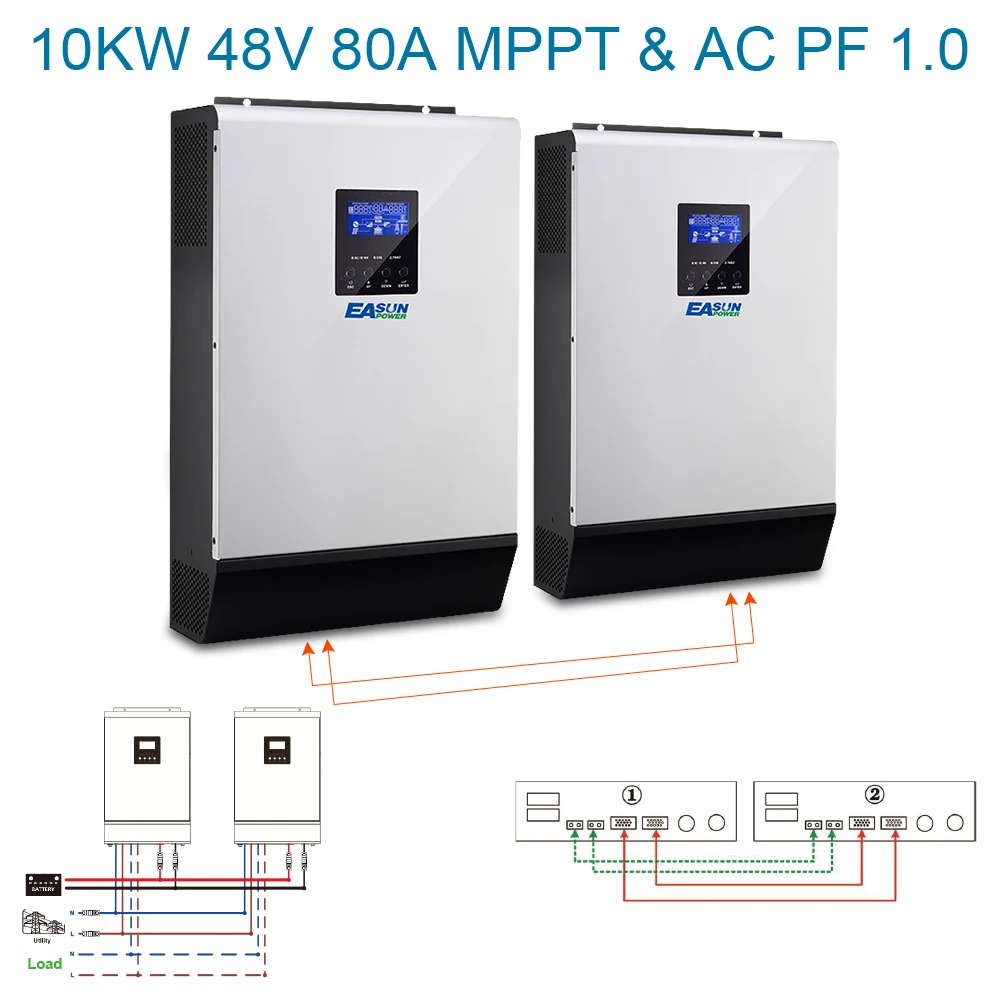 Источник питания Easun 10KW 450Vdc солнечный инвертор 80A со слежением за максимальной точкой мощности параллельно Инвертор 48В 230 В немодулированная Синусоидальная волна Гибридный инвертор 80A Батарея Зарядное устройство